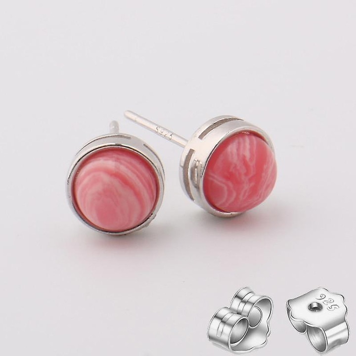 Cercei stud din argint 925 cu piatra naturala de ametist, forma rotunda, 7.5x5.6mm, pentru femei