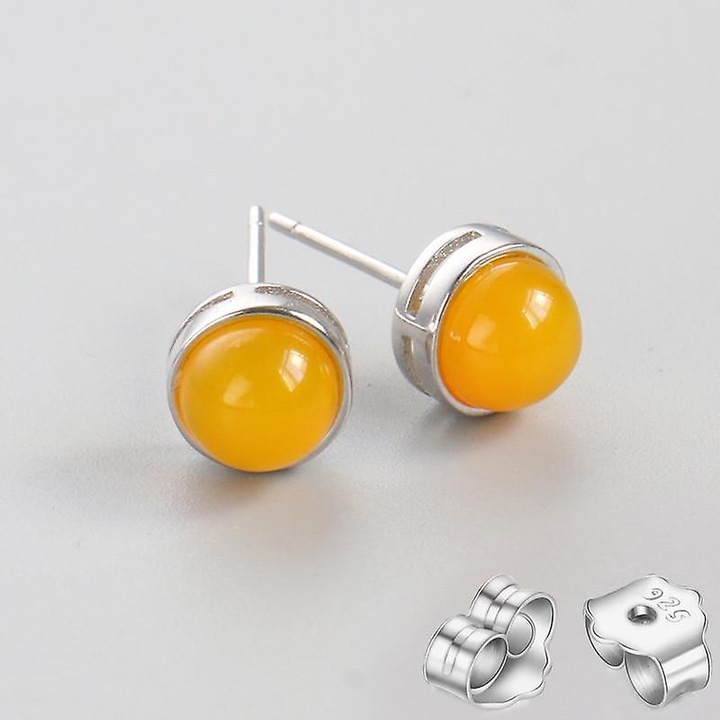 Cercei stud din argint 925 cu piatra naturala de ametist, forma rotunda, 7.5x5.6mm, pentru femei