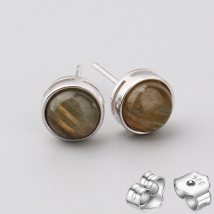 Cercei stud din argint 925 cu piatra naturala de ametist, forma rotunda, 7.5x5.6mm, pentru femei