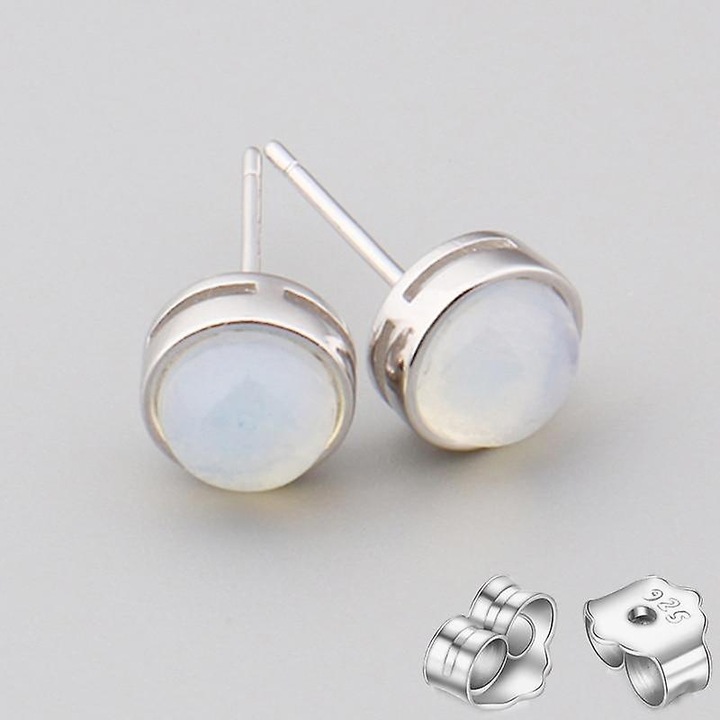 Cercei stud din argint 925 cu piatra naturala de ametist, forma rotunda, 7.5x5.6mm, pentru femei