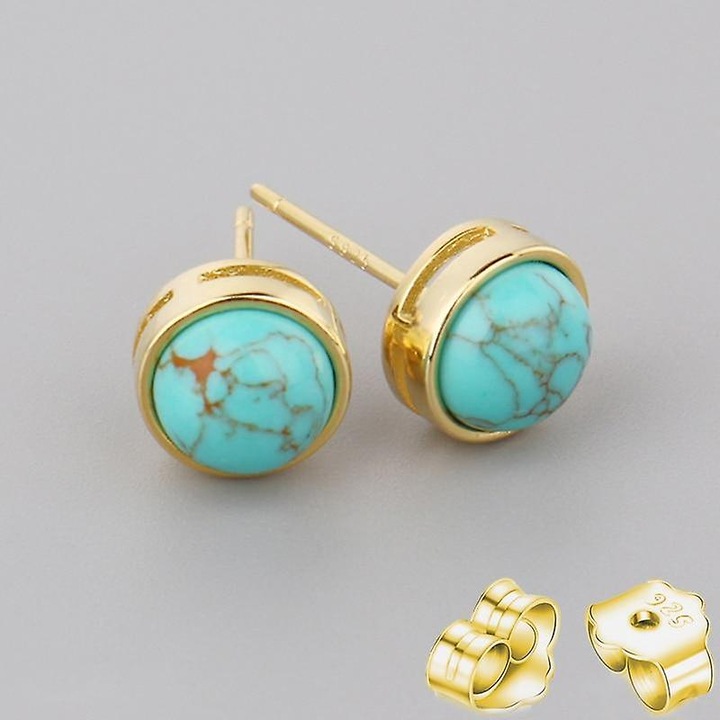 Cercei stud din argint 925 cu piatra naturala de ametist, forma rotunda, 7.5x5.6mm, pentru femei