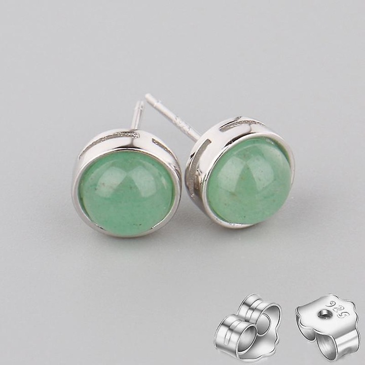 Cercei stud din argint 925 cu piatra naturala de ametist, forma rotunda, 7.5x5.6mm, pentru femei