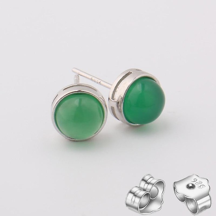 Cercei stud din argint 925 cu piatra naturala de ametist, forma rotunda, 7.5x5.6mm, pentru femei