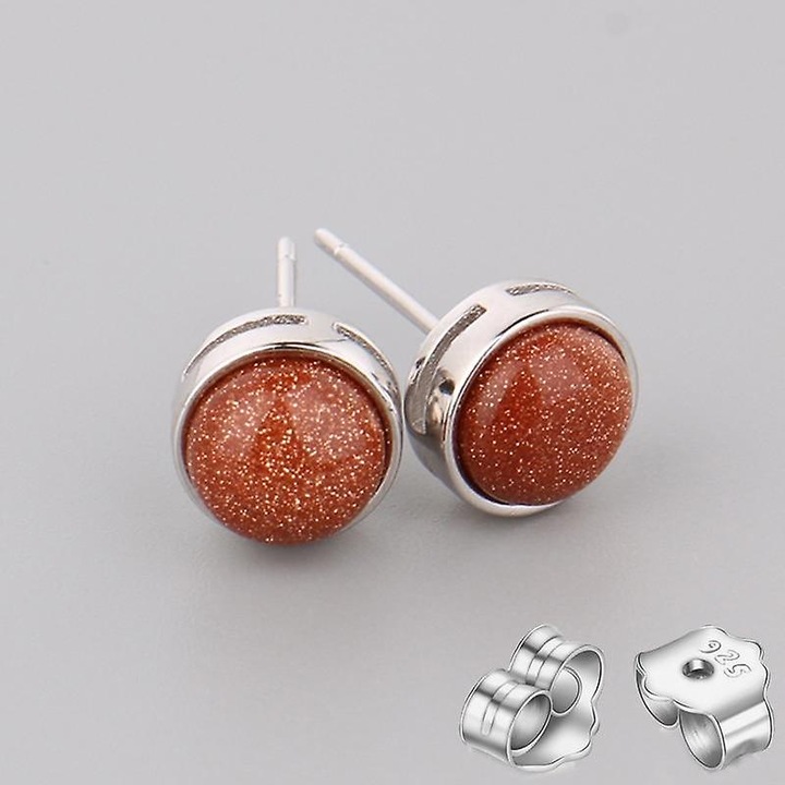 Cercei stud din argint 925 cu piatra naturala de ametist, forma rotunda, 7.5x5.6mm, pentru femei