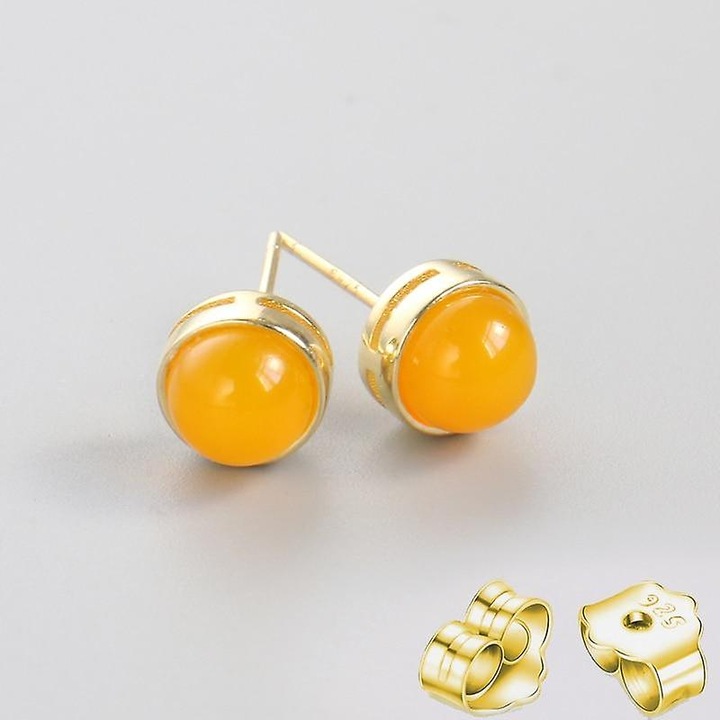 Cercei stud din argint 925 cu piatra naturala de ametist, forma rotunda, 7.5x5.6mm, pentru femei