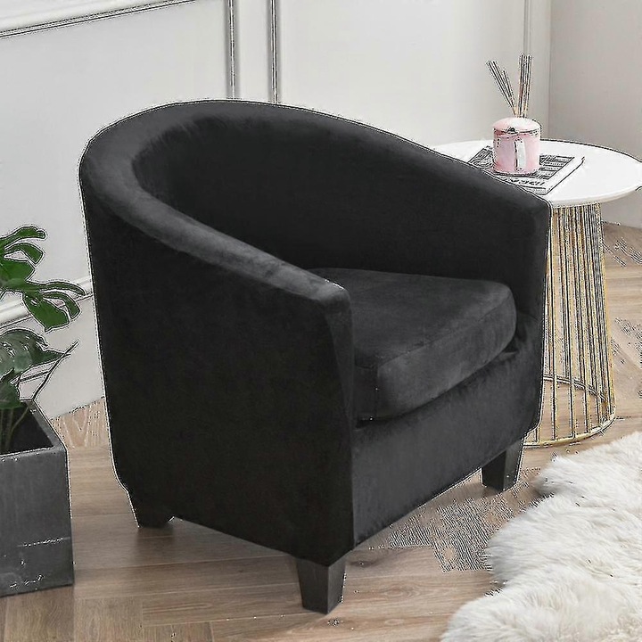Fekete, poliészter cső alakú szék huzat, méretei 60-70x60-75x50-55cm, ülőpárna huzattal