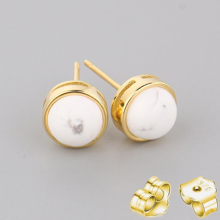 Cercei stud din argint 925 cu piatra naturala de ametist, forma rotunda, 7.5x5.6mm, pentru femei