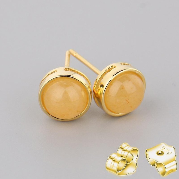 Cercei stud din argint 925 cu piatra naturala de ametist, forma rotunda, 7.5x5.6mm, pentru femei