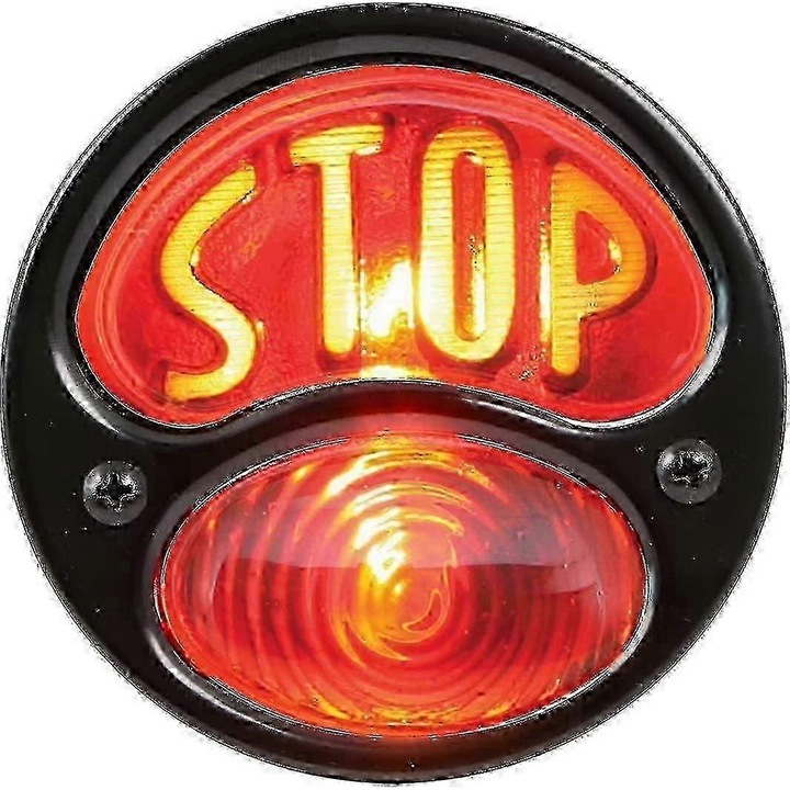 Lampa spate auto, 12V, cu script "STOP" pe lentila rosie, neagra, 9.5x4.5x5cm