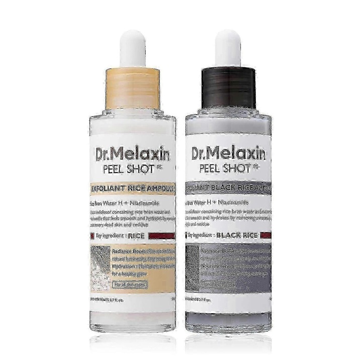 2 fiole exfoliante Dr. Melaxin Peel Shot Glow cu orez (orez alb negru) Masca faciala 1 masca cu orez alb