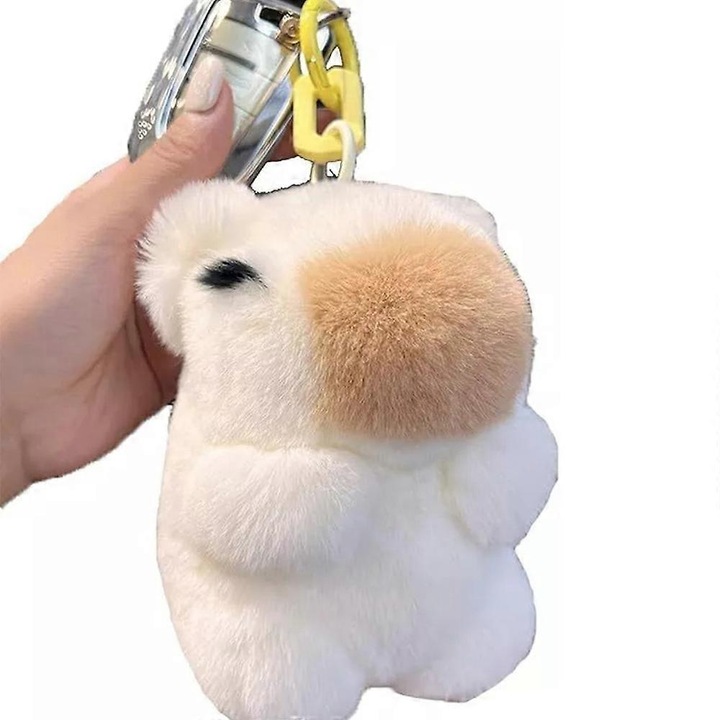 Kulcstartó kapibarával, kézzel készített, puha szőrméből, 14x8cm, 1 darabos szett.