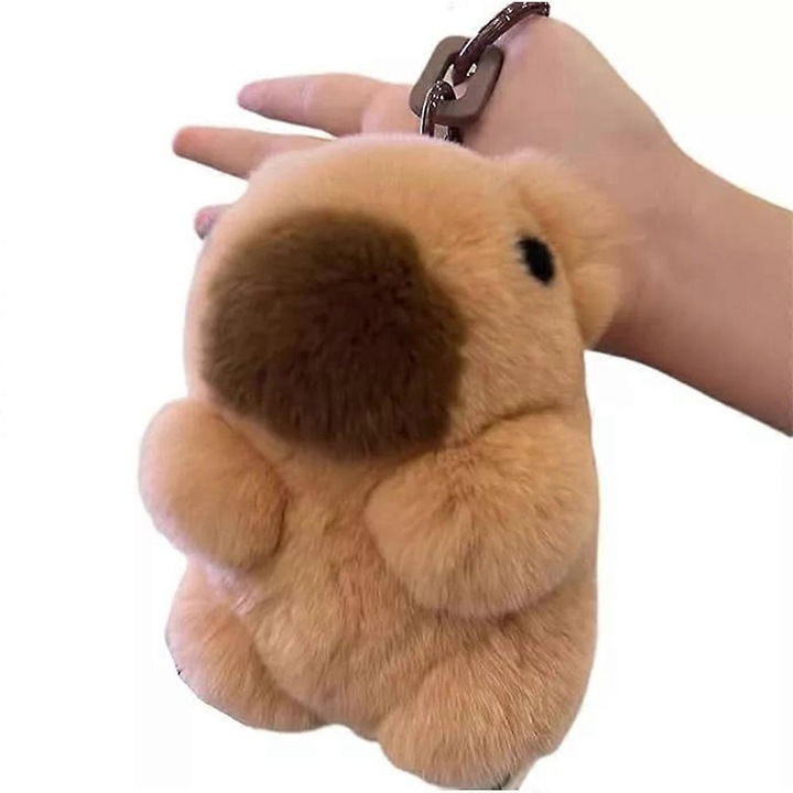 Kulcstartó kapibarával, kézzel készített, puha szőrméből, 14x8cm, 1 darabos szett.