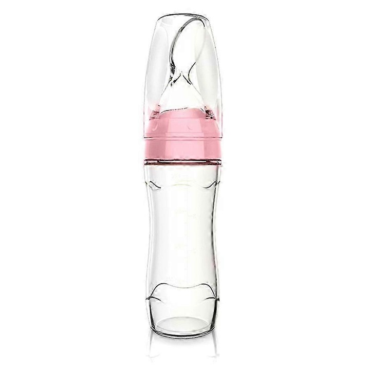 Cumisüveg kanállal, 120 ml, szilikon, rózsaszín