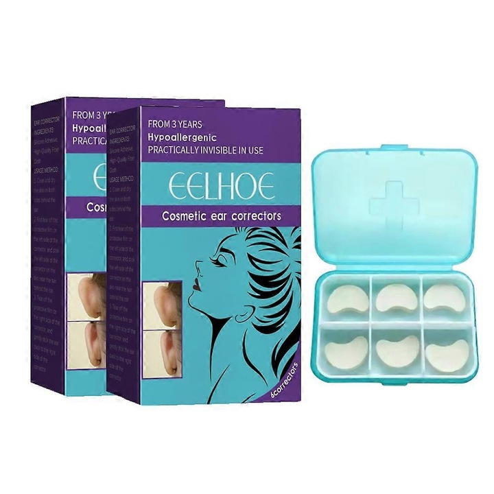 Plasturi corectori urechi, 6 bucati, silicon transparent, 6.2x9.2x2.2cm, EELHOE