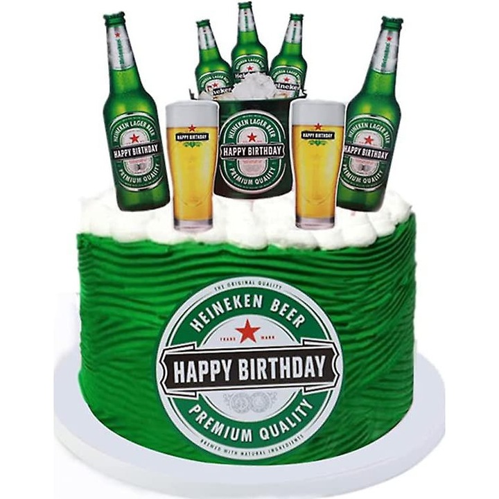 Комплект от 6 аксесоара за торта, декорации с бирена тематика, за парти, многоцветни, различни размери