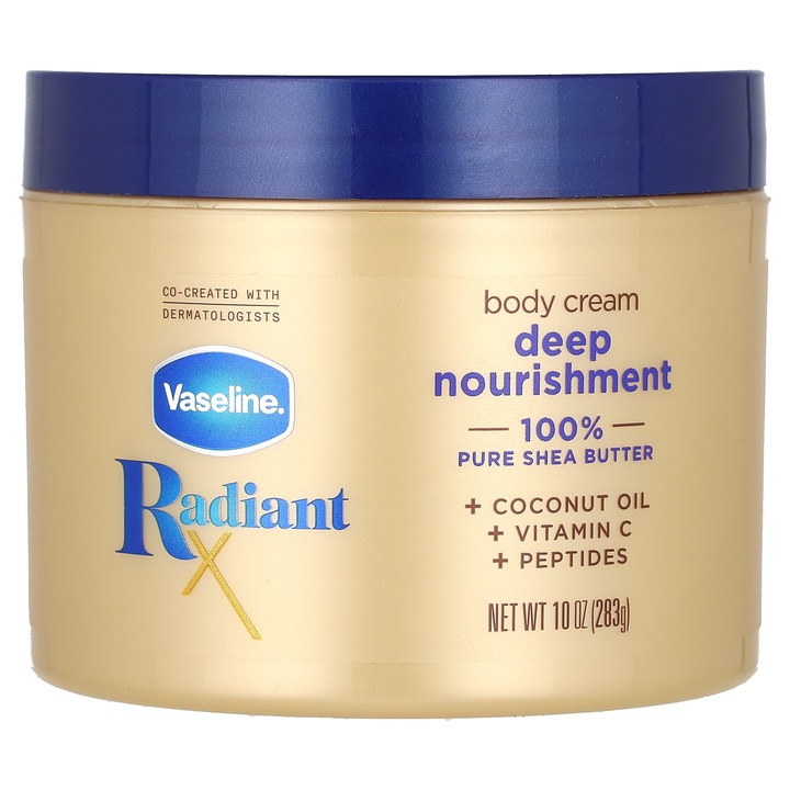 Vaseline, RadiantX, crema de corp ultra hranitoare, 100% unt de shea, ulei de cocos, 283 g
