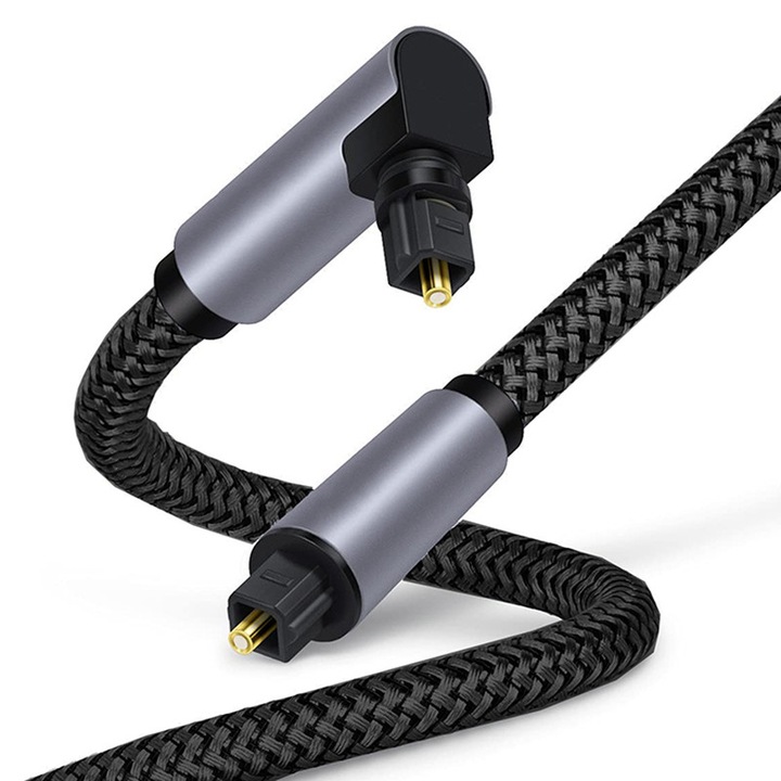 Cablu Audio Fibra Optica, Toslink, Rqiurpn, 360 grade, SPDIF, Tata-Tata, 5m, Gri