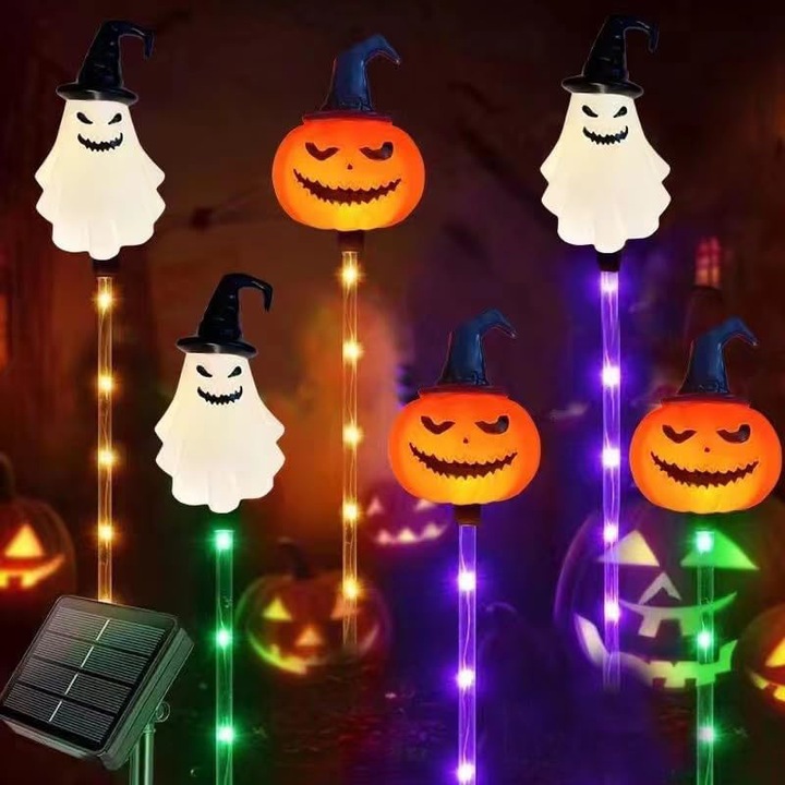 6 db-os Halloween napelemes dekorációs lámpa szett, Rqiurpn, 8 világítási mód, vízálló, beltéri/kültéri, kert, fa, parti, kísérteties hangulat