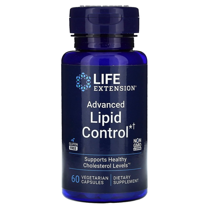 Supliment alimentar, Life Extension, Control avansat al lipidelor, 60 capsule vegetale, 500 mg, fara gluten, Non-GMO