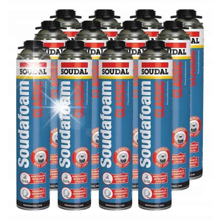 Soudal SOUDAFOAM CLASSIC poliuretán hab, 750 ml, 12 darabos készlet, stabil, -40°C és +100°C közötti hőmérsékletnek ellenáll