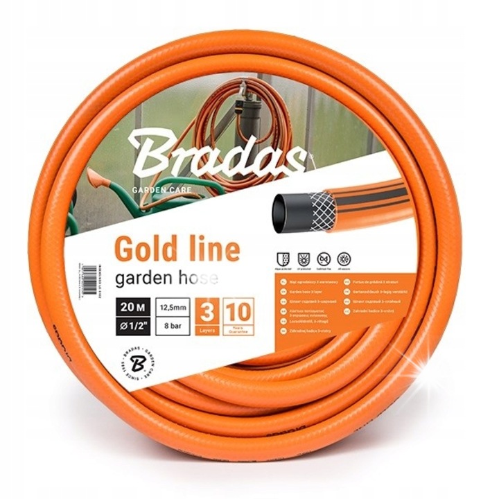 Kerti tömlő, GOLD LINE, 5/8", 50m, narancssárga, szürke csíkokkal