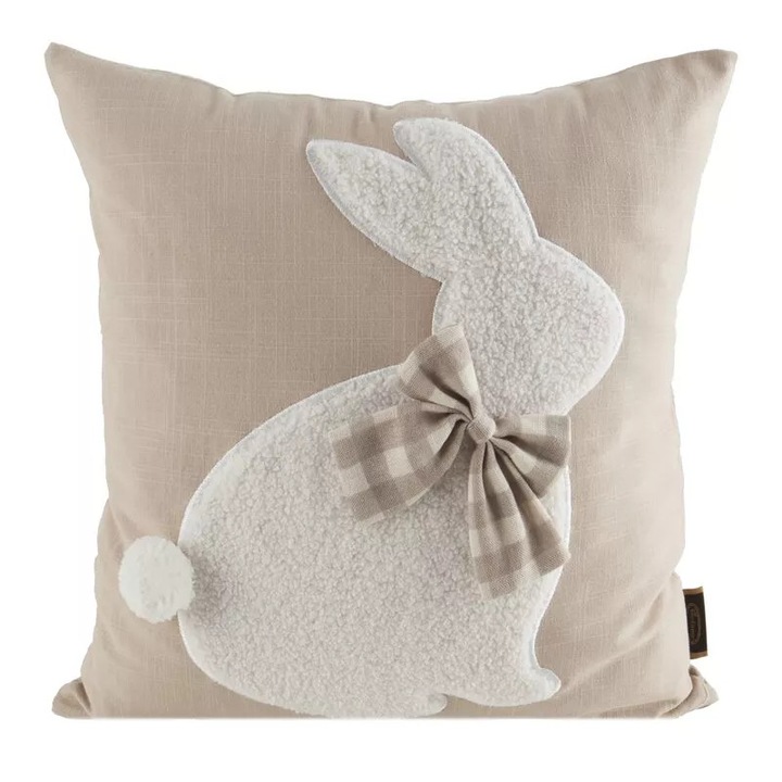 Fata de perna decorativa Spring 45x45 Eurofirany bej crem aplicare iepure cu arc