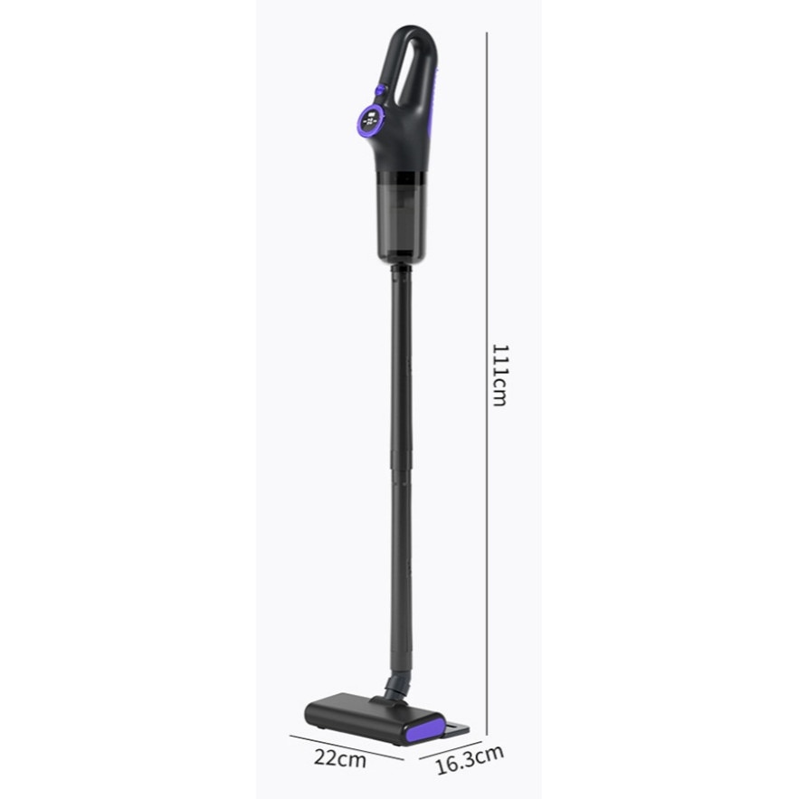 Aspirator fara fir, 120W, putere de aspirare 15Kpa, afisaj digital LED, utilizare umeda si uscata, recipient de praf de 650ml, 6000mAh, incarcare USB, 22x16.3x111cm, negru