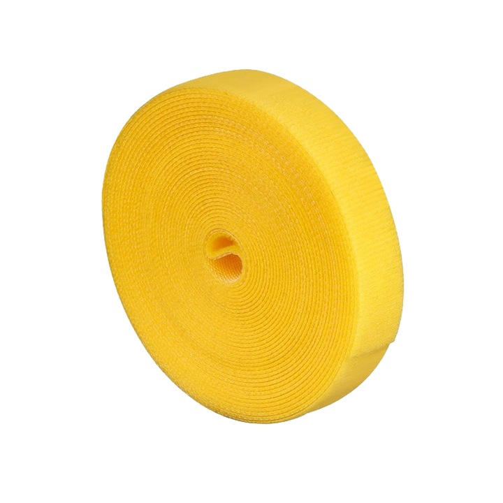 Велкро лента за организиране на кабели, ролка 5 м x 10 мм, двустранна (кука-примка), за многократна употреба, силно захващане, рязане по размер, найлон, жълт
