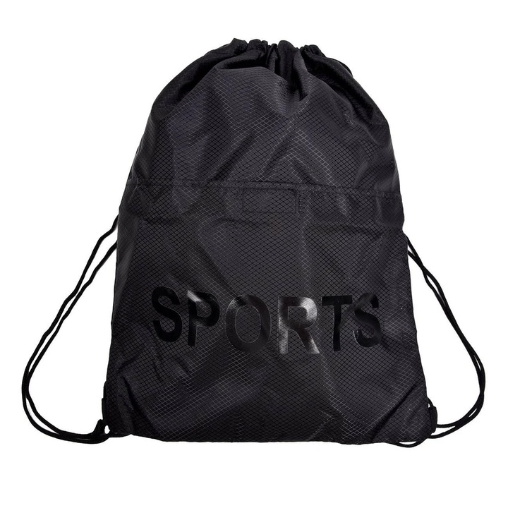 Rucsac Sport cu Buzunar Negru "SPORTS" 32.5x41.5cm