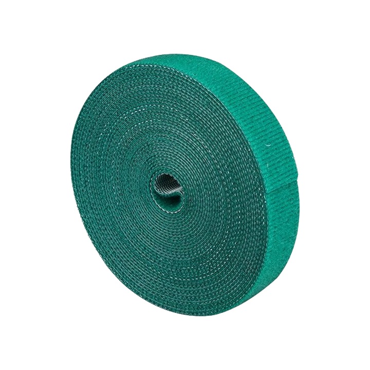 Велкро лента за организиране на кабели, ролка 5 м x 10 мм, двустранна (кука-примка), за многократна употреба, силно захващане, рязане по размер, найлон, зелен