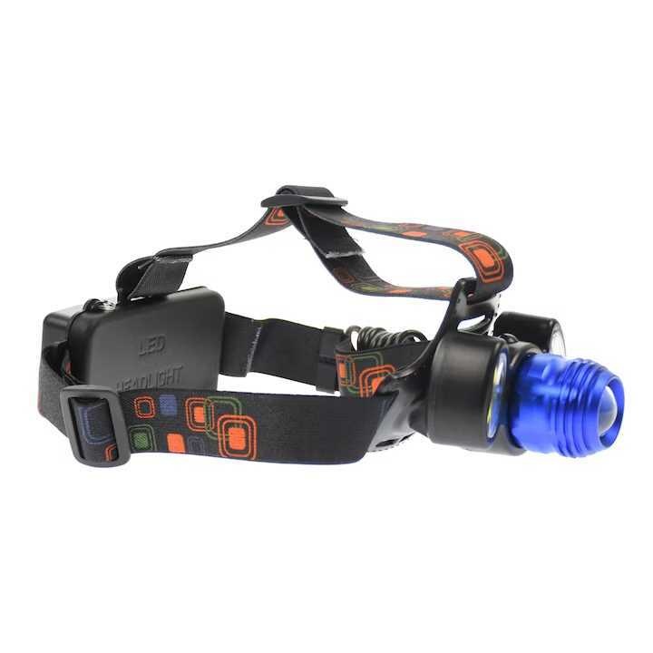 Челник с три LED диода, 4 функции, акумулаторен, включено зарядно устройство 220V/12V