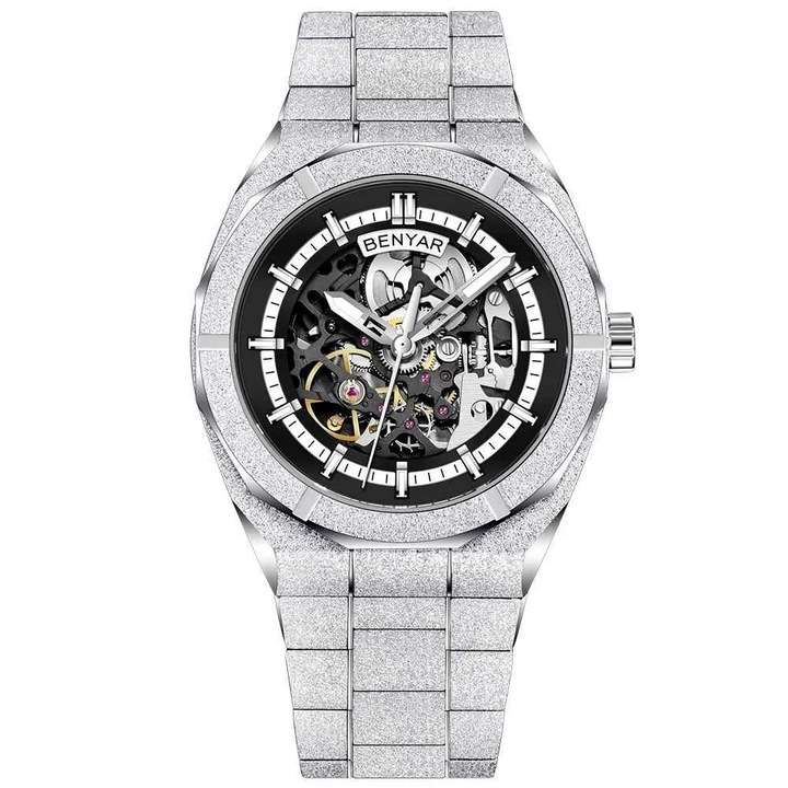 Férfi karóra BENYAR BY-5212M, automata mechanikus, vázas, rozsdamentes acél, edzett ásványi üveg, vízálló