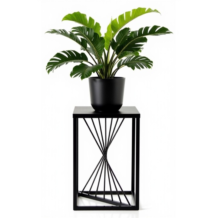 Suport pentru plante, FRAMADO, Suport pentru flori de interior, River, 24x24x40cm, Negru