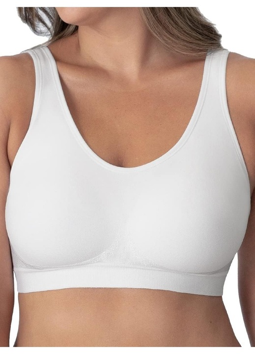 Női melltartó, merevítő nélküli, szivacsbetétes, alakformáló és légáteresztő, nejlon/poliamid, fehér, L méret