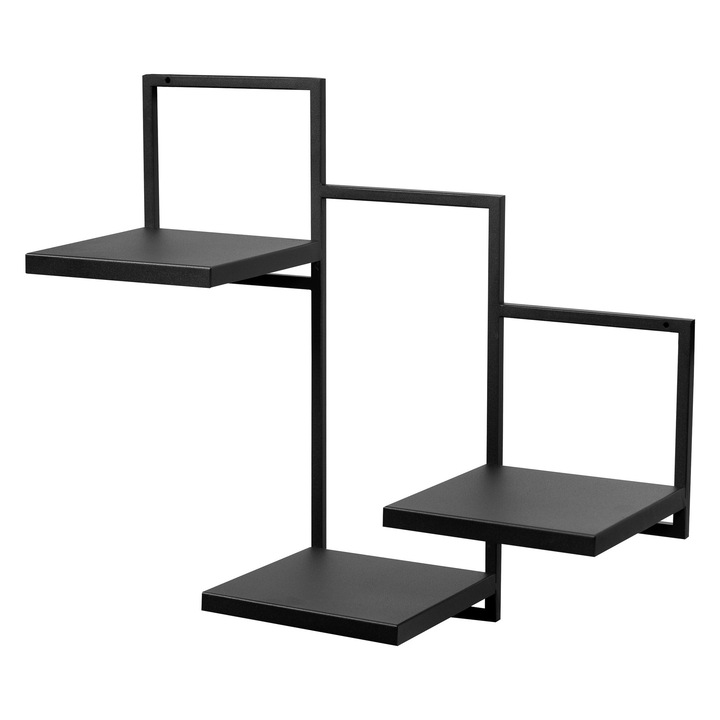 Raft pentru plante montat pe perete, FRAMADO, Suport pentru plante, Trio Ripiani, 58x22,5x50cm, Negru