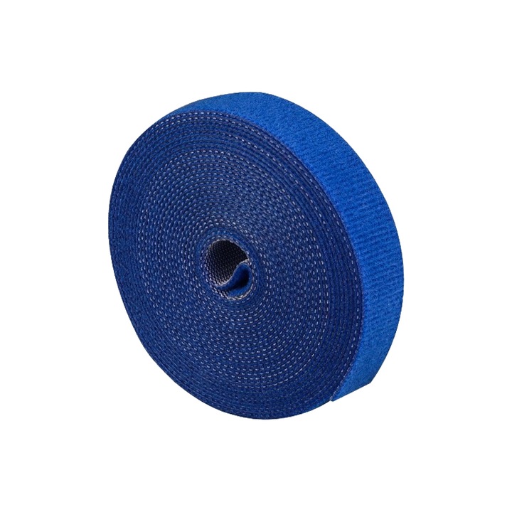 Велкро лента за организиране на кабели, ролка 5 м x 10 мм, двустранна (кука-примка), за многократна употреба, силно захващане, рязане по размер, найлон, син