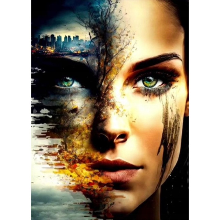 Mozaic cu diamante, NORIMPEX, fata unei femei, 40x30cm, 30x40cm