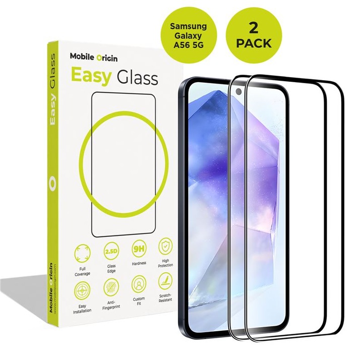 Set 2 folii sticla Mobile Origin EasyGlass compatibila cu Samsung Galaxy A56 5G, Transparent