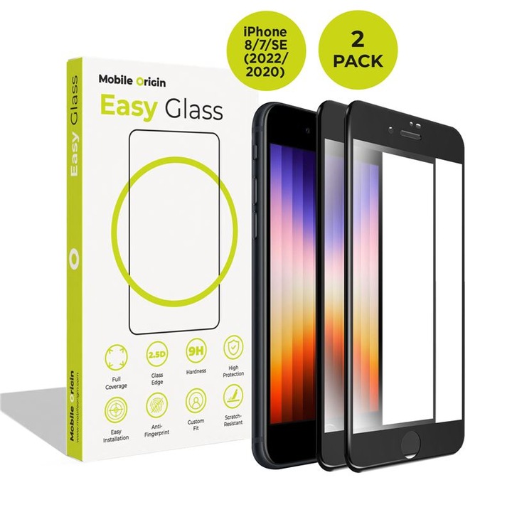 Set 2 folii sticla Mobile Origin EasyGlass compatibila cu iPhone 8/7/SE, Transparent
