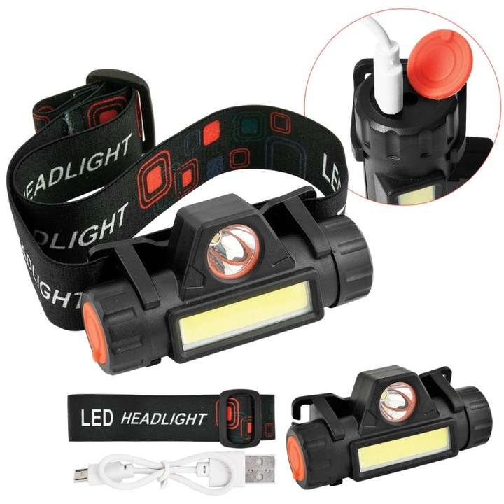 Челник, LED/COB, магнит, 18650 литиево-йонна батерия, USB тип C зареждане, идеален за къмпинг, риболов, туризъм