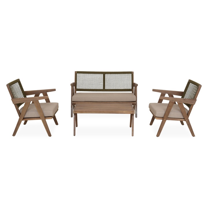 Set mobilier gradina/terasa 2 fotolii, canapea si masuta cafea, Maison Mex PERTH, natur/verde/bej