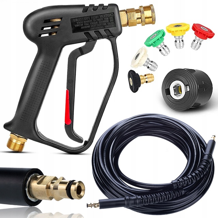 Set aparat spalat cu presiune Rosfix Karcher K2-K7, pistol cu 5 duze, furtun 10m, pana la 160 bar, CLICK/CLICK