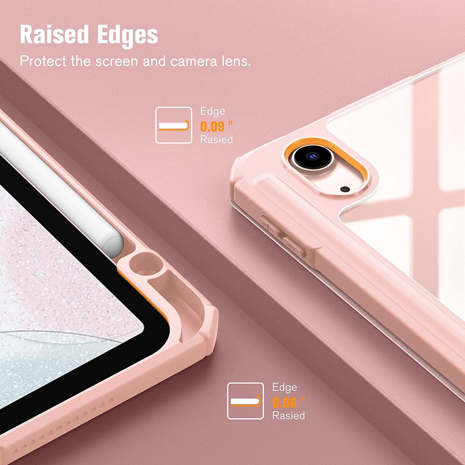 Husa pentru iPad Air 11 inchi M2 2024, cu suport pentru creion, Marble pattern, Carcasa din acri pe partea din spate, Interior moale mat, Simple yet sophisticated, carcasa cu suport triplu, imitatie de piele, Elegant, Roz