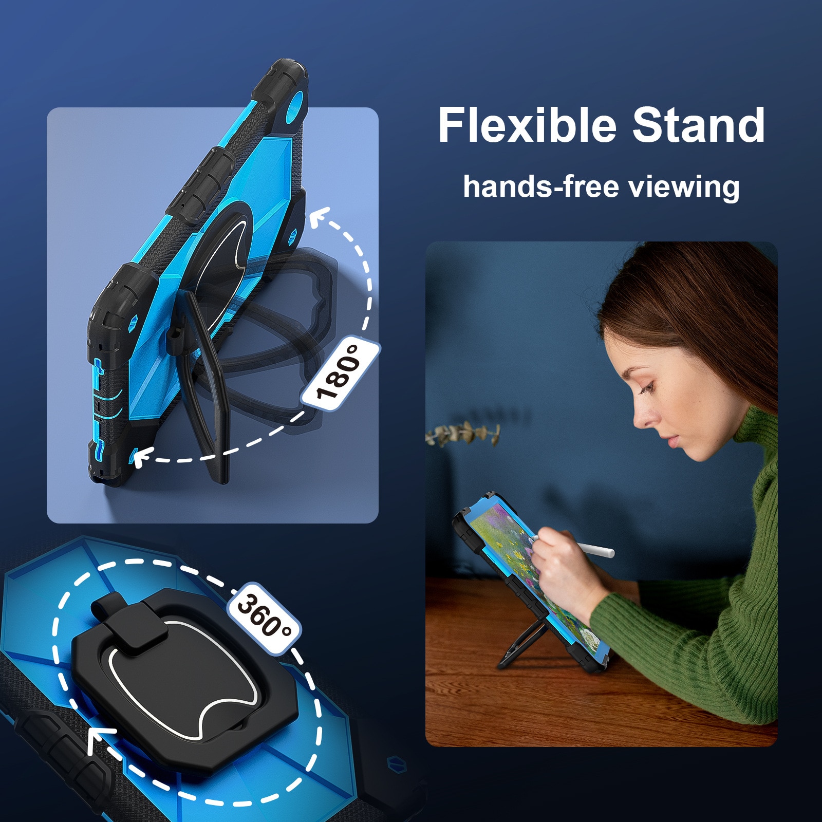 Husa tableta, Compatibil cu Samsung Galaxy Tab A9 Plus 11'', cu suport si curea de umar, silicon transparent antishock cu colturi intarite, suport integrat pentru stylus, Rezistent la uzura, ideala pentru filme, jocuri, lectii online si birou, Negru-albas