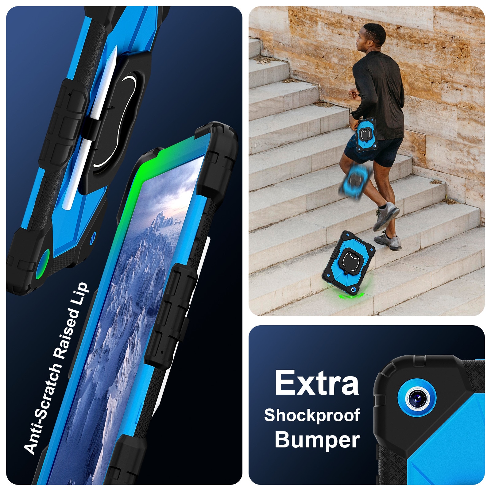 Husa tableta, Compatibil cu Samsung Galaxy Tab A9 Plus 11'', cu suport si curea de umar, silicon transparent antishock cu colturi intarite, suport integrat pentru stylus, Rezistent la uzura, ideala pentru filme, jocuri, lectii online si birou, Negru-albas