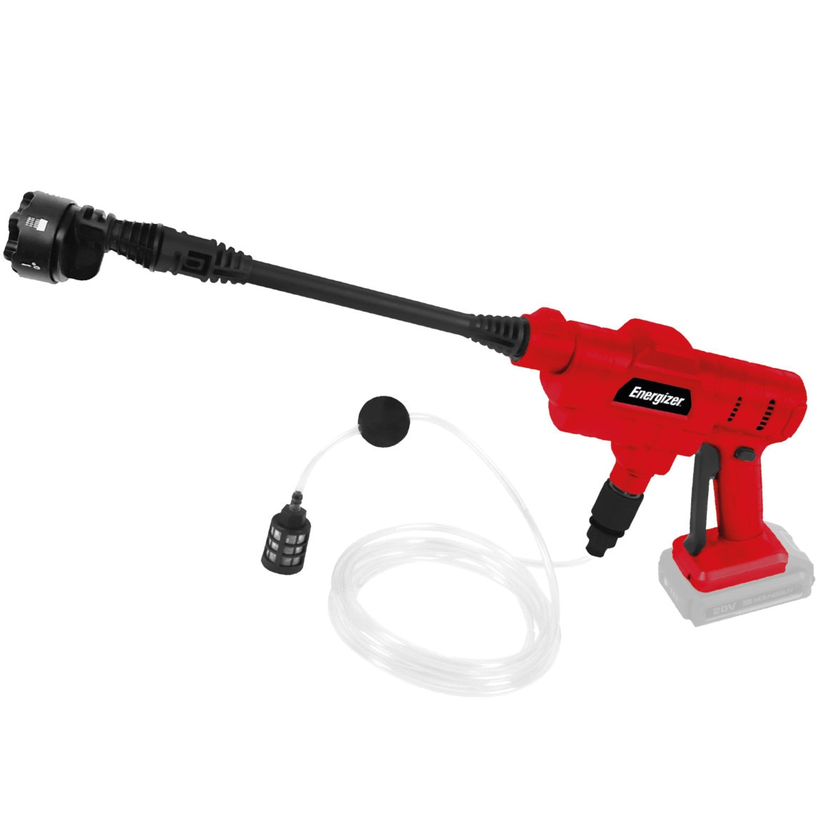 Aparat de Spalat cu Presiune Universal pe acumulator Energizer, 20V, 21.500rpm, presiunea 25bari, debit 3.3L/min, presiune hidraulica 2.4Mpa, set accesorii incluse, fara acumulator/incarcator