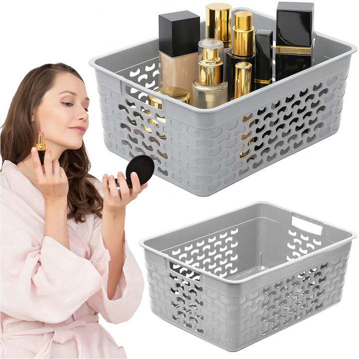 Cos Multifunctional Baie Ajur 10L Perforata Cu Manere Gri