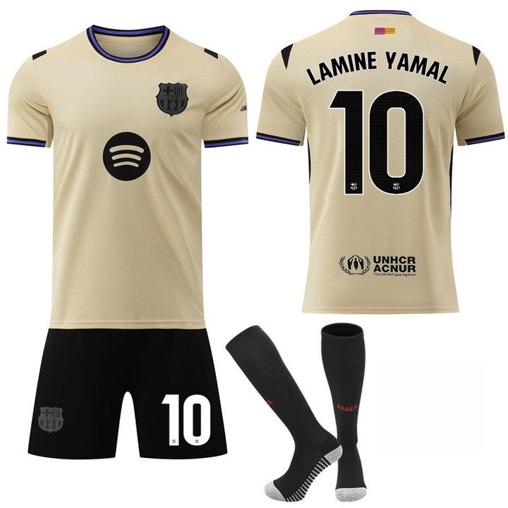 Спортен екип за деца ANTCOOL, 25/26 Lamine Yamal, Футболна тениска Барселона No. 10, Жълт