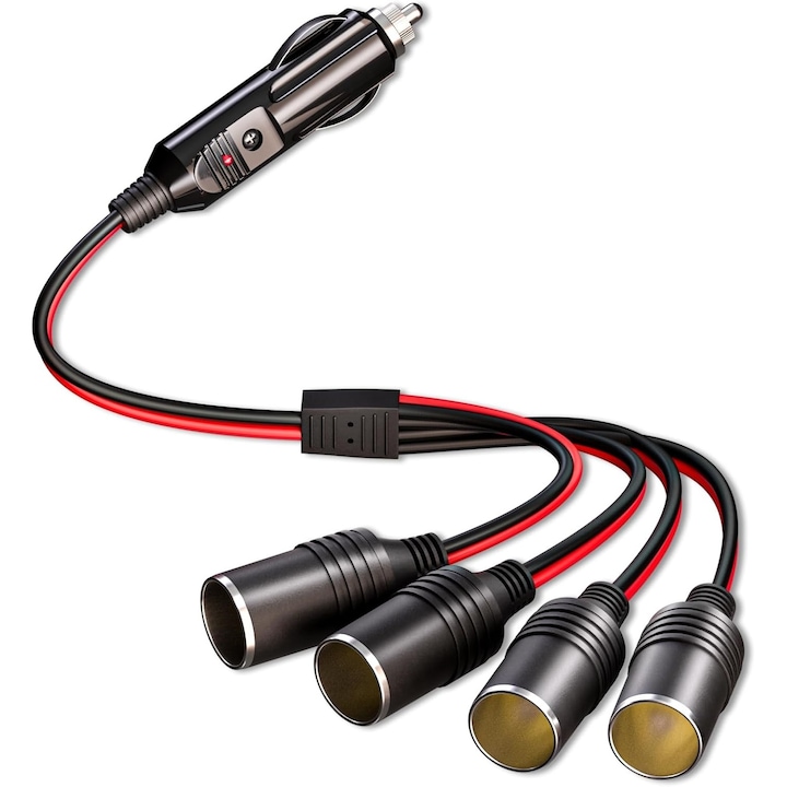 Splitter de bricheta auto Pili-Paradise, 1 la 4, 12V, 27cm, cu indicator de putere
