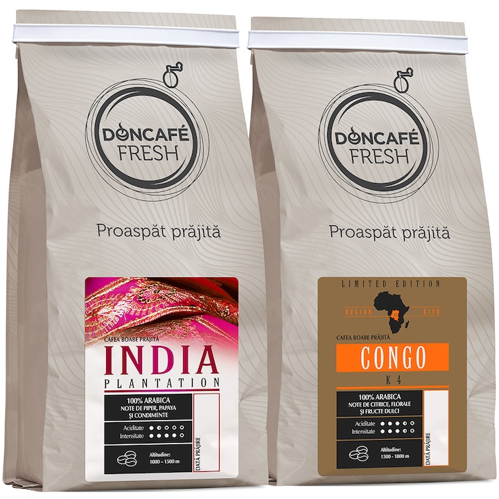 Különleges szemes kávé 500g, Doncafe Fresh 100% Arabica, Kongó K4 & India, 2x250g